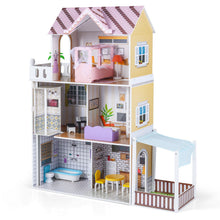 Load image into Gallery viewer, 120CM Wooden Dollhouse with 16 Furniture Accessories for Kids Ages 3+