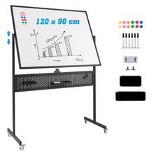 Load image into Gallery viewer, 120 x 90 CM Double-Sided Dry Erase Mobile Board with Stand