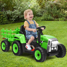 Load image into Gallery viewer, 12V Kids Ride On Tractor with Trailer Music and LED Lights