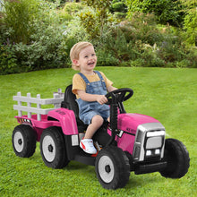 Load image into Gallery viewer, 12V Kids Ride On Tractor with Trailer Music and LED Lights