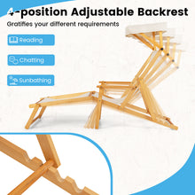 Load image into Gallery viewer, 2PCS Birch Wood Chaise Lounge Chair with Adjustable Canopy Reclining Backrest and Footrest