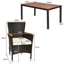 Load image into Gallery viewer, 7 PCS Patio Dining Set Stackable Wicker Conversation Set 6 Chairs with Table