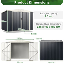 Load image into Gallery viewer, 246 x 193 CM Metal Outdoor Storage Shed with Snap-on Structures