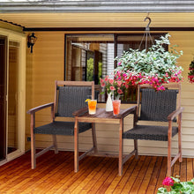 Load image into Gallery viewer, 3PCS Wooden Furniture Set Outdoor Garden 2-Seater Table Chairs W/ Umbrella Hole