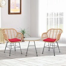 Load image into Gallery viewer, 3 Pieces Patio Bistro Set Outdoor PE Rattan Armchairs w/Tempered Glass Table