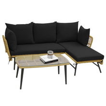 Load image into Gallery viewer, Outdoor Wicker Furniture Set 3-PieceLoveseat Patio Sofa with Cushions & Table