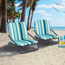 Load image into Gallery viewer, 2 Pack Low Folding Beach Chairs with Cushion and Shoulder Straps