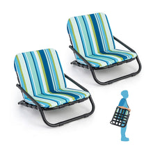 Load image into Gallery viewer, 2 Pack Low Folding Beach Chairs with Cushion and Shoulder Straps