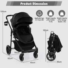 Load image into Gallery viewer, 2 in 1 High Landscape Stroller with Reversible Seat and Adjustable Backrest and Canopy