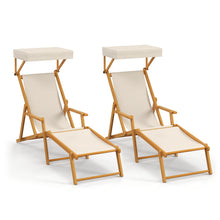 Load image into Gallery viewer, 2PCS Birch Wood Chaise Lounge Chair with Adjustable Canopy Reclining Backrest and Footrest