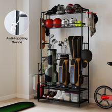 Load image into Gallery viewer, 3 Golf Bags Storage Garage Organizer with Wheels 4 Hooks