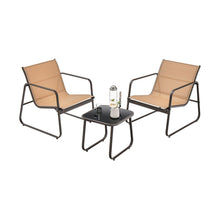 Load image into Gallery viewer, 3 Pieces Patio Conversation Set with Breathable Fabric and Tempered Glass Tabletop