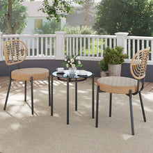 Load image into Gallery viewer, 3 Pieces PE Wicker Outdoor Bistro Set Patio Conversation Set with Tempered Glass Coffee Table and Rattan Chairs