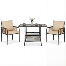 Load image into Gallery viewer, 3 Pieces Patio Wicker Bistro Set with Cushions and Rattan Chairs for Balcony