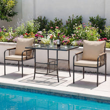 Load image into Gallery viewer, 3 Pieces Patio Wicker Bistro Set with Cushions and Rattan Chairs for Balcony
