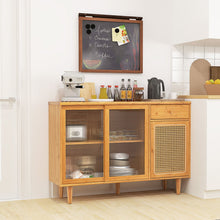 Load image into Gallery viewer, Bamboo Buffet Cabinet with Tempered Glass Sliding Doors and Drawer