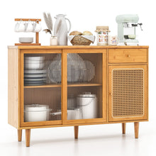 Load image into Gallery viewer, Bamboo Buffet Cabinet with Tempered Glass Sliding Doors and Drawer
