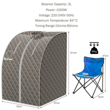 Load image into Gallery viewer, 3L Portable Steam Sauna with 9-Level Temperature and Folding Chair