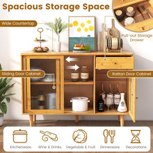 Load image into Gallery viewer, Bamboo Buffet Cabinet with Tempered Glass Sliding Doors and Drawer