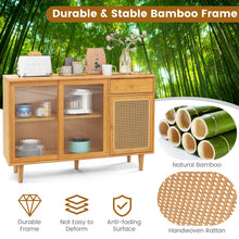 Load image into Gallery viewer, Bamboo Buffet Cabinet with Tempered Glass Sliding Doors and Drawer
