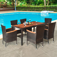 Load image into Gallery viewer, 7 PCS Patio Dining Set Stackable Wicker Conversation Set 6 Chairs with Table