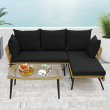 Load image into Gallery viewer, Outdoor Wicker Furniture Set 3-PieceLoveseat Patio Sofa with Cushions & Table