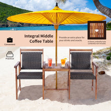 Load image into Gallery viewer, 3PCS Wooden Furniture Set Outdoor Garden 2-Seater Table Chairs W/ Umbrella Hole
