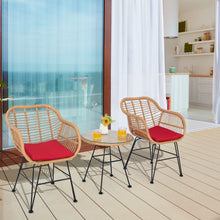 Load image into Gallery viewer, 3 Pieces Patio Bistro Set Outdoor PE Rattan Armchairs w/Tempered Glass Table
