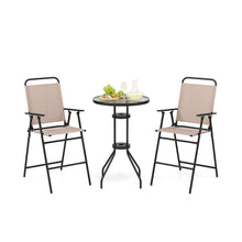 Load image into Gallery viewer, 3 PCS Outdoor Bistro Set Patio Bar Table with 2 Folding Chairs