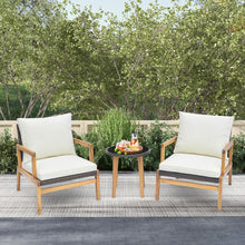 Load image into Gallery viewer, 3 Pieces Garden Wicker Chair and Side Table Set with Soft Cushions