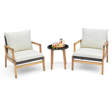 Load image into Gallery viewer, 3 Pieces Garden Wicker Chair and Side Table Set with Soft Cushions