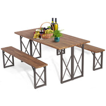 Load image into Gallery viewer, 3 Pieces Outdoor Acacia Wood Dining Set with 4.5 cm Umbrella Hole