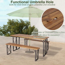 Load image into Gallery viewer, 3 Pieces Outdoor Acacia Wood Dining Set with 4.5 cm Umbrella Hole