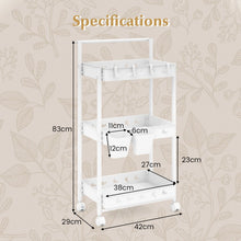 Load image into Gallery viewer, 3-Tier Rolling Storage Cart with 2 Hanging Cups and 4 Hooks