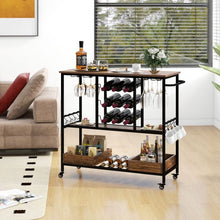 Load image into Gallery viewer, 3 Tiers Bar Cart on Wheels with Glass Racks