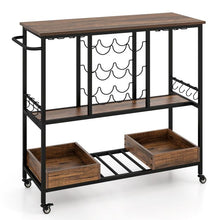 Load image into Gallery viewer, 3 Tiers Bar Cart on Wheels with Glass Racks