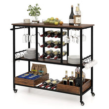 Load image into Gallery viewer, 3 Tiers Bar Cart on Wheels with Glass Racks