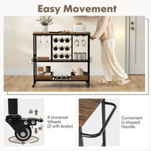 Load image into Gallery viewer, 3 Tiers Bar Cart on Wheels with Glass Racks