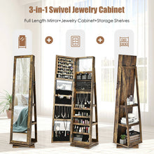 Load image into Gallery viewer, Full Length Mirrored Jewellery Cabinet Rotates 360° with Open Display Shelves