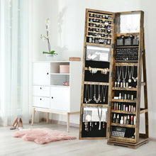 Load image into Gallery viewer, Full Length Mirrored Jewellery Cabinet Rotates 360° with Open Display Shelves