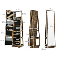 Load image into Gallery viewer, Full Length Mirrored Jewellery Cabinet Rotates 360° with Open Display Shelves