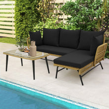 Load image into Gallery viewer, Outdoor Wicker Furniture Set 3-PieceLoveseat Patio Sofa with Cushions & Table