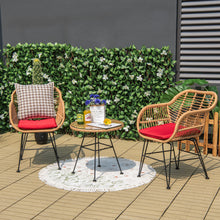 Load image into Gallery viewer, 3 Pieces Patio Bistro Set Outdoor PE Rattan Armchairs w/Tempered Glass Table