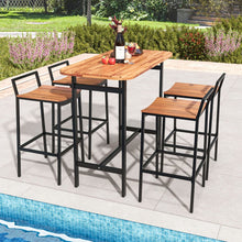 Load image into Gallery viewer, 5 Piece Acacia Wood Bar Table Set with Metal Frame and Footrest