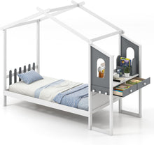 Load image into Gallery viewer, Toddler House Floor Bed with Study Desk