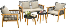 Load image into Gallery viewer, 5 Pieces Outdoor Conversation Set with Acacia Wood Frame and Cushions