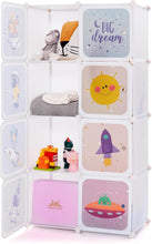 Load image into Gallery viewer, Cartoon Clothes Closet, Portable Kids Wardrobe with Hanging Section( 8 Cubes Space: 74 x 36 x 144cm)