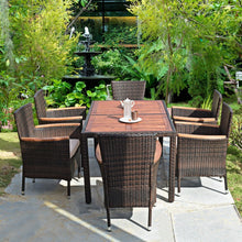 Load image into Gallery viewer, 7 PCS Patio Dining Set Stackable Wicker Conversation Set 6 Chairs with Table