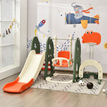 Load image into Gallery viewer, 6 in 1 Toddler Slide and Swing Set with Adjustable Basketball Hoop for Indoor