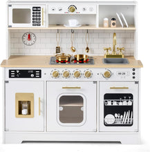 Load image into Gallery viewer, Kids Play Kitchen, Wooden Pretend Toy Kitchen with Realistic Lights & Sounds